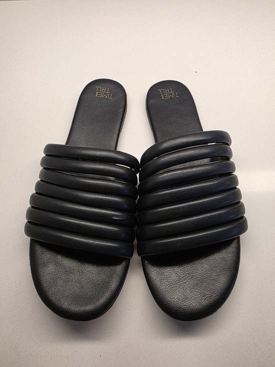 Time and Tru Shoes - Time and Tru Black Padded Multi-Strip Slide Sandals for Women